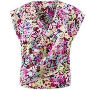 CAbi Eden Floral Faux Wrap Sleeveless Blouse Top M